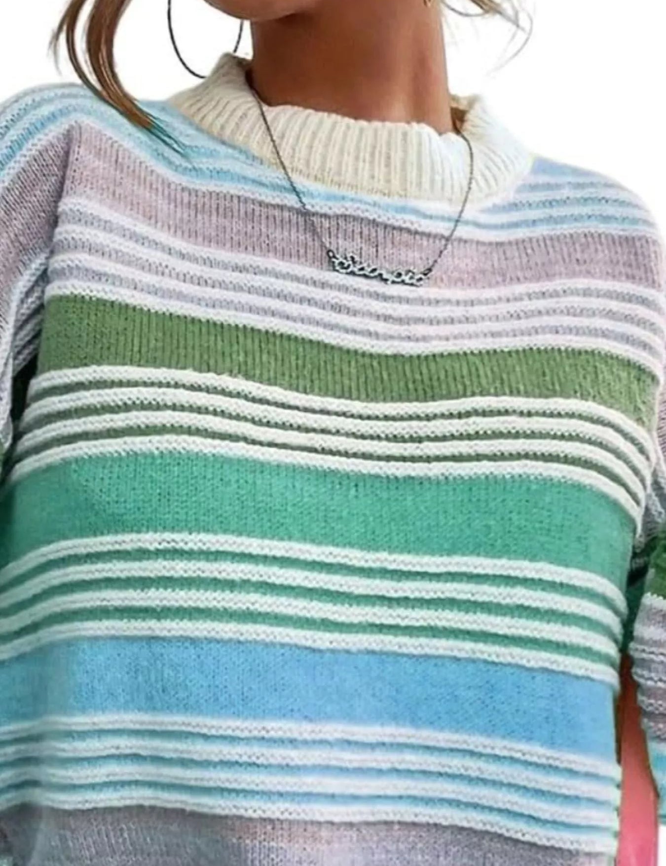 Rainbow Striped Drop Shoulder Oversized Sweater | Sweaters Daverri Fashions