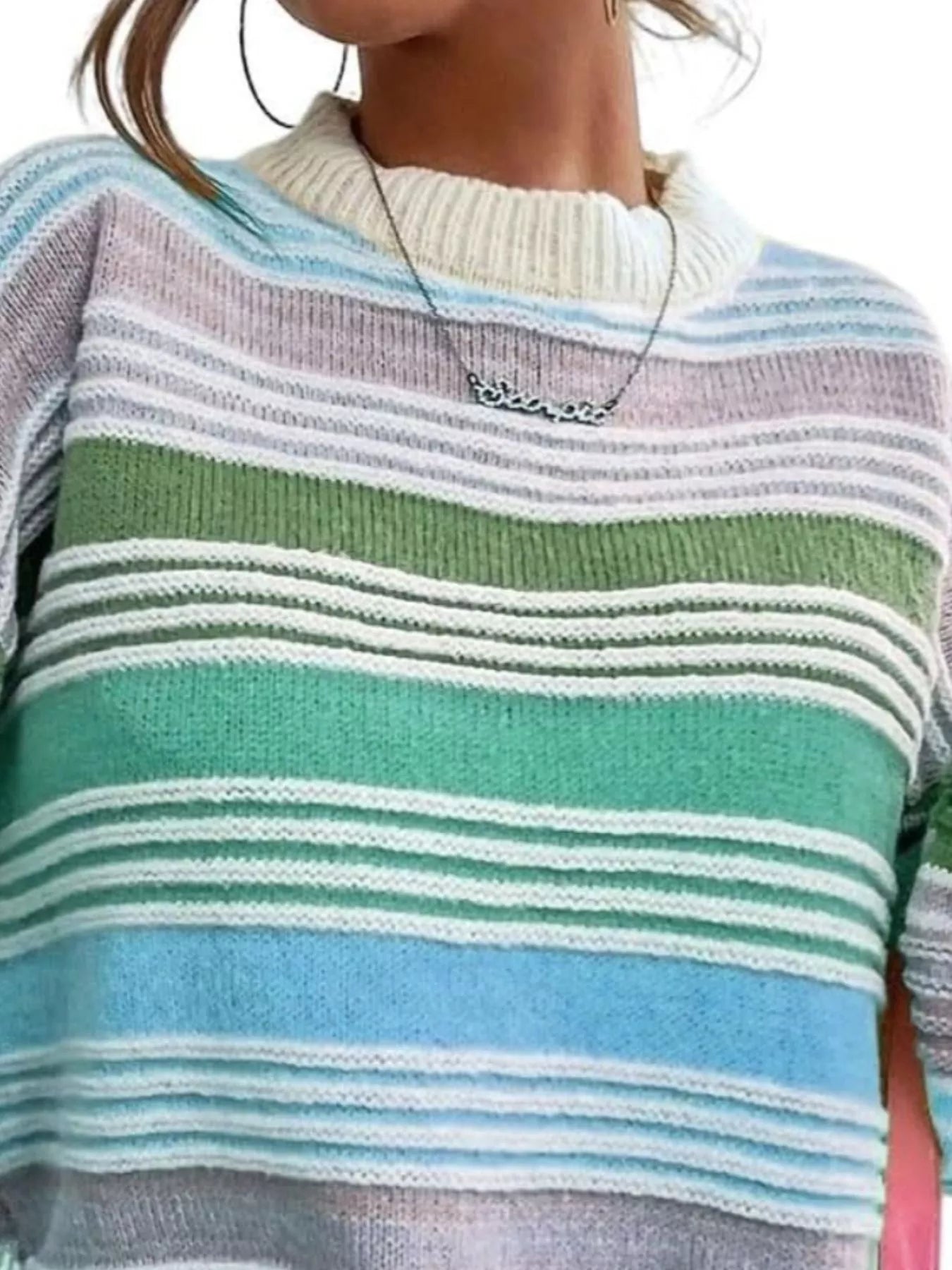 Rainbow Striped Drop Shoulder Oversized Sweater | Sweaters Daverri Fashions
