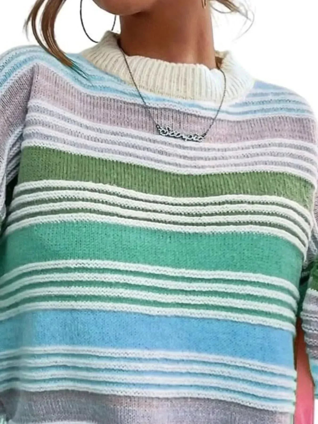 Rainbow Striped Drop Shoulder Oversized Sweater - DAVERRI FASHIONS