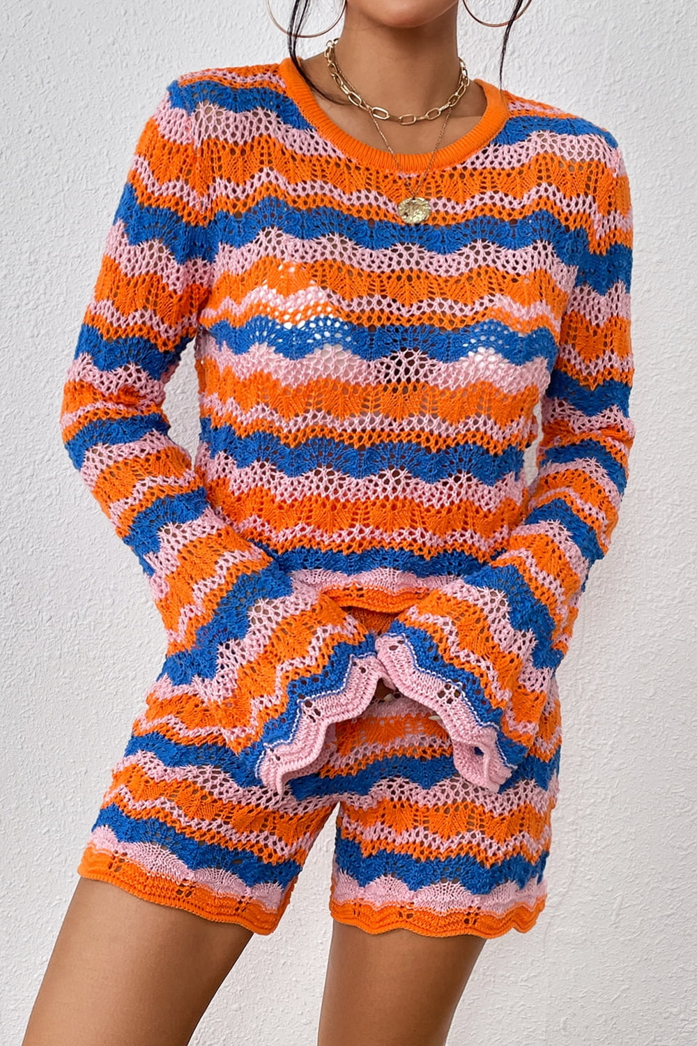 Striped Sweater and Knit Shorts Set | Loungewear Sets Daverri Fashions