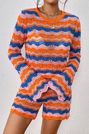 Striped Sweater and Knit Shorts Set | Loungewear Sets Daverri Fashions