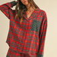 Annie Wear Contrast Plaid Long Sleeve Top and Shorts Set Red Short Sets