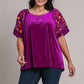 Umgee Full Size Velvet Embroidery Short Sleeve Blouse Blouses