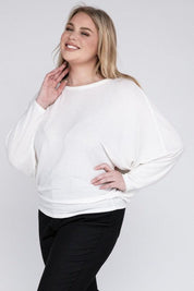 Zenana Plus Batwing Sleeve Knit Top-Casual Comfort Shirts & Tops