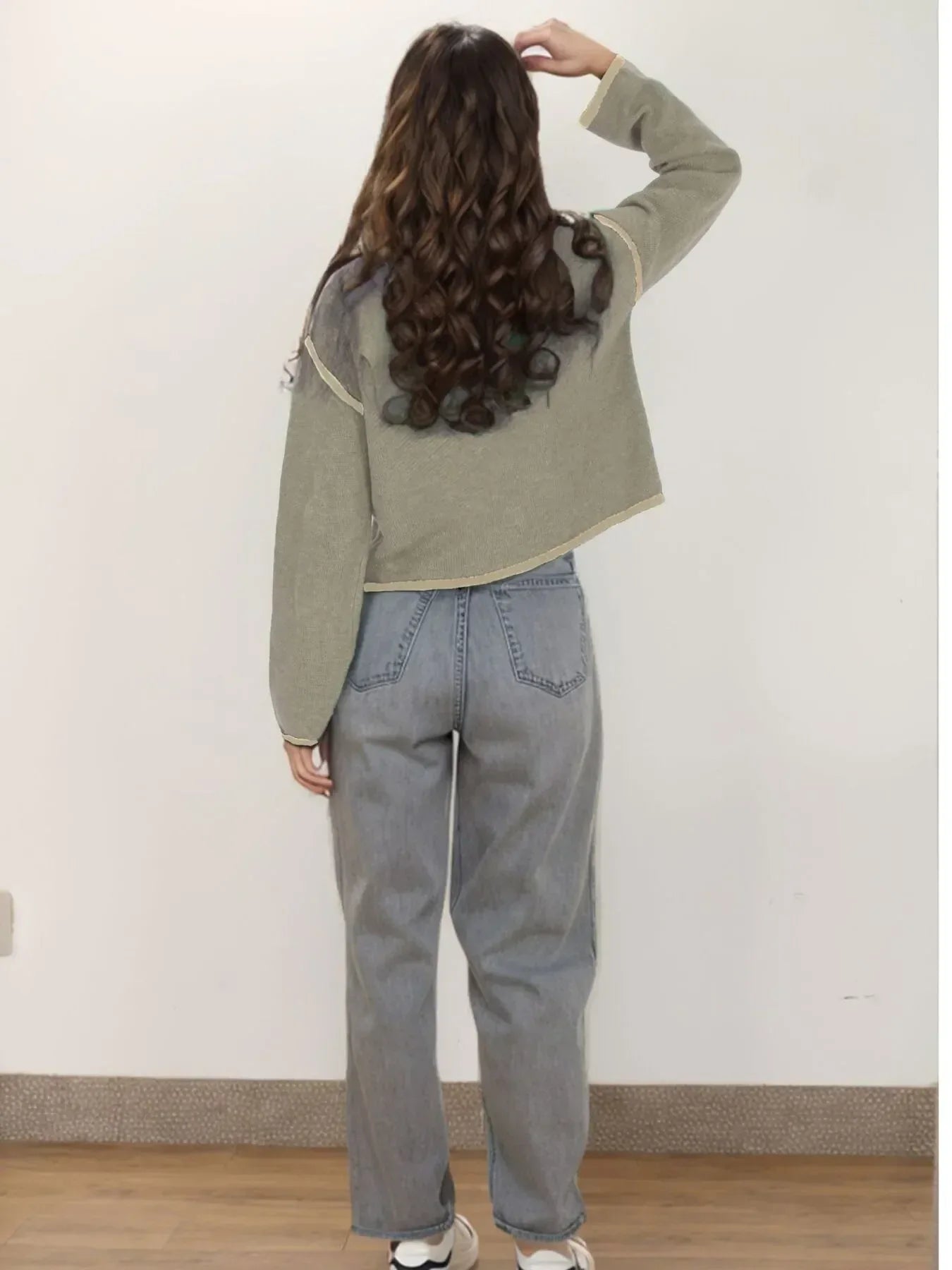 Button-Front Cardigan with Contrast Trim - DAVERRI FASHIONS