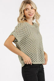 Mittoshop Mineral Wash Openwork Short Sleeve Knit Cover Up