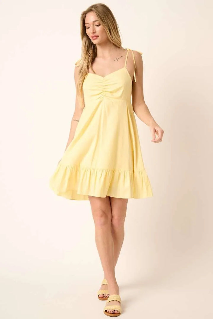 Mittoshop Ruched Detail Spaghetti Tie Mini Dress Mini Dresses