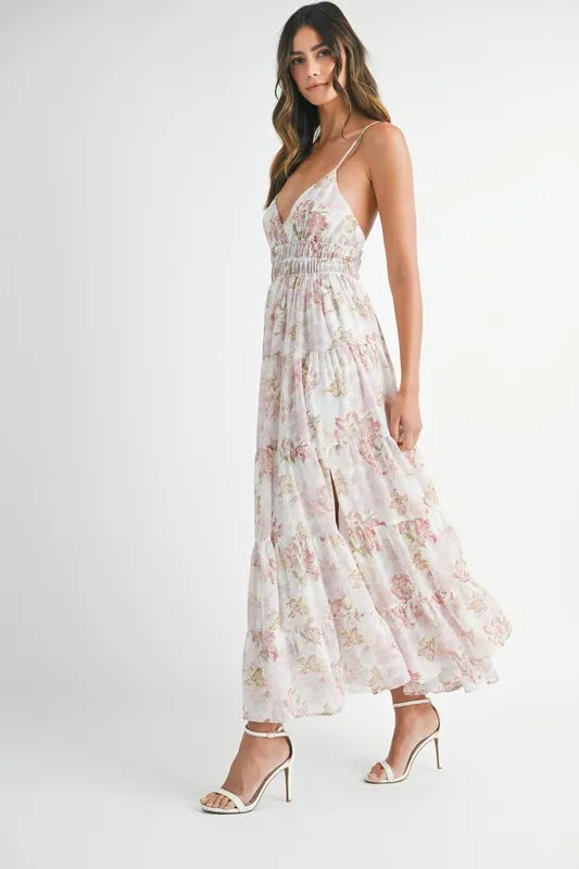 MABLE Floral Print Tiered Cami Maxi Dress Cami Dresses