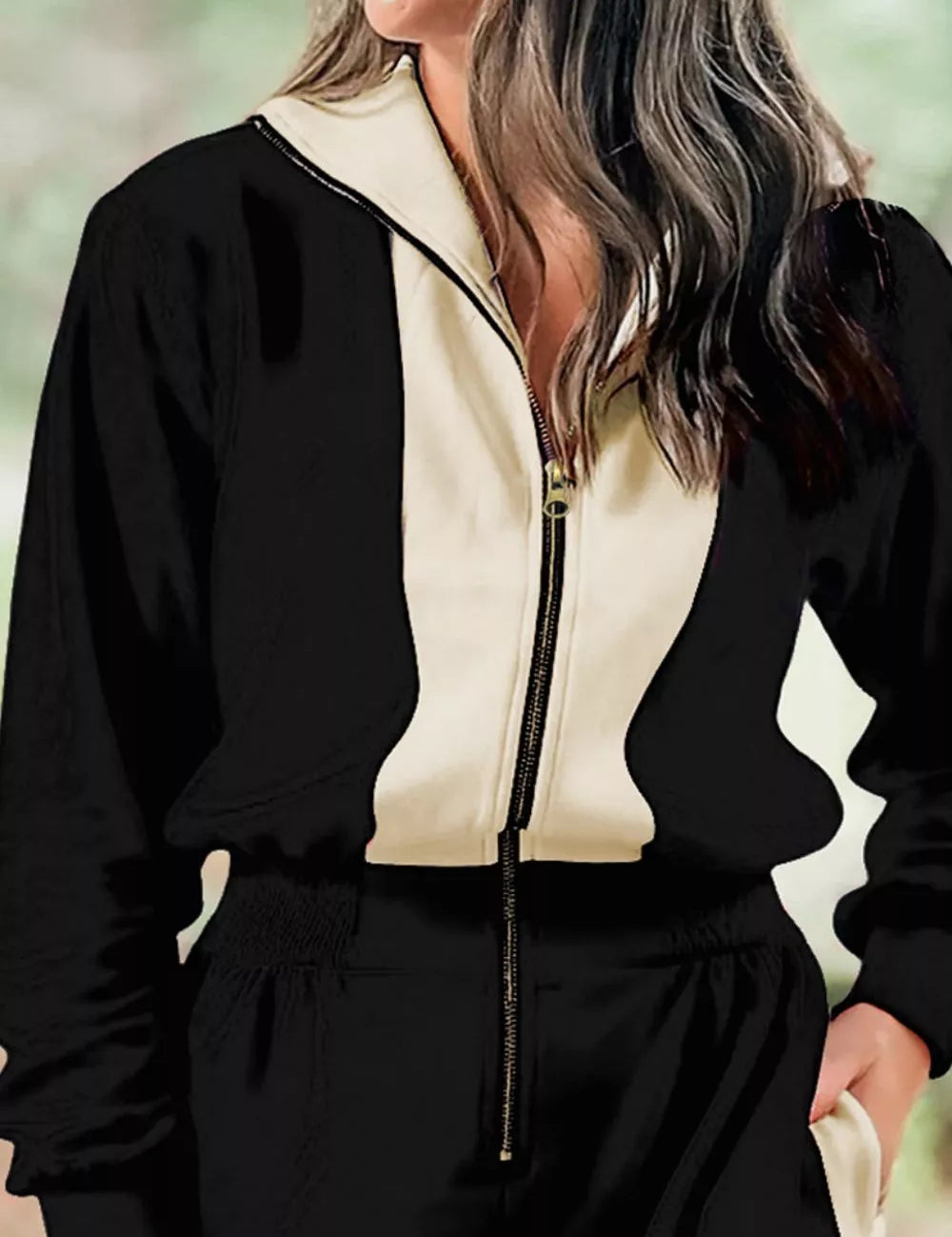 Two-Tone Zip-Up Romper | Rompers Daverri Fashions