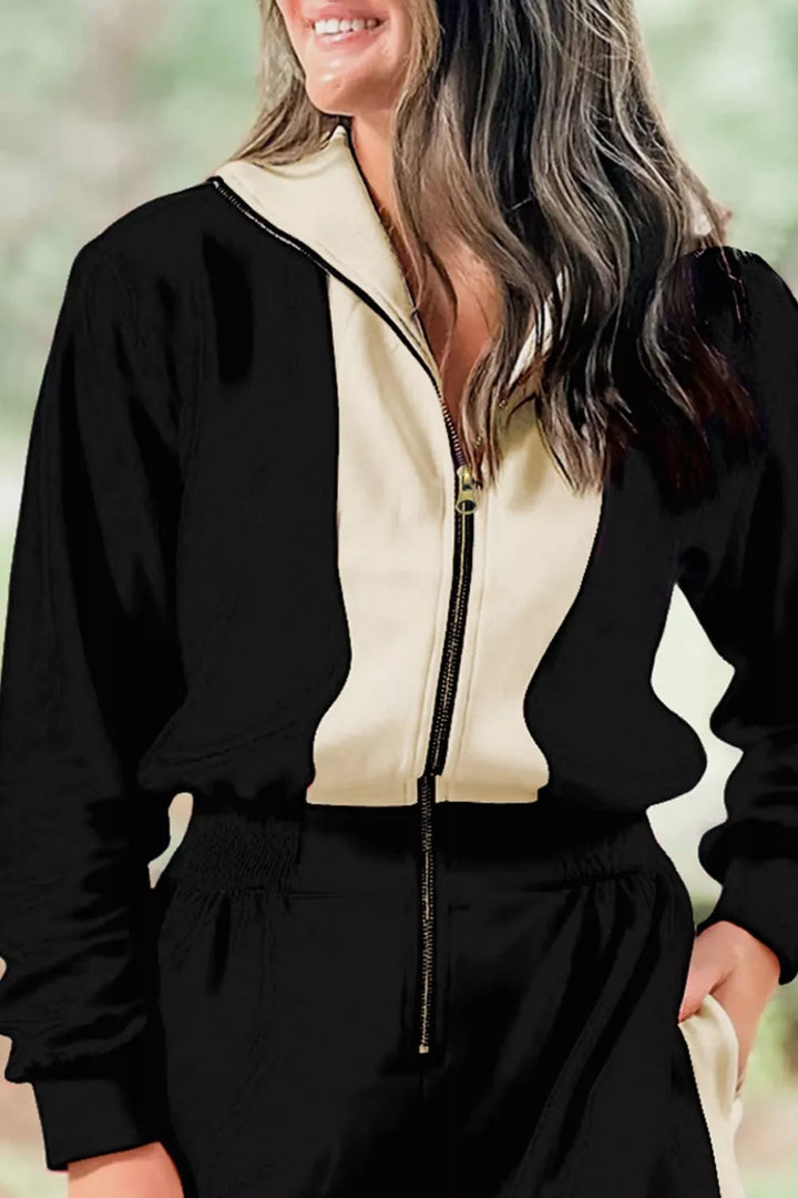 Two-Tone Zip-Up Romper | Rompers Daverri Fashions