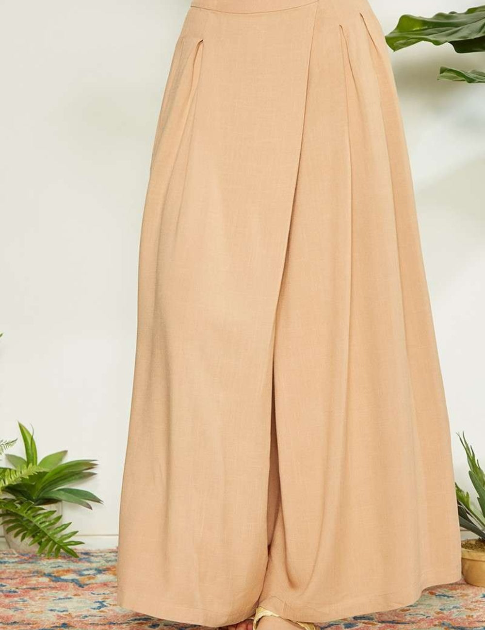 Mittoshop Wrap Pleating Detail Wide Leg Pants Sand