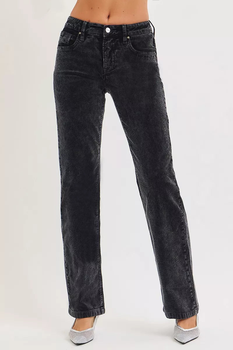 RISEN Tummy Control Mid Rise Straight Leg Corduroy Pants | Pants Daverri Fashions