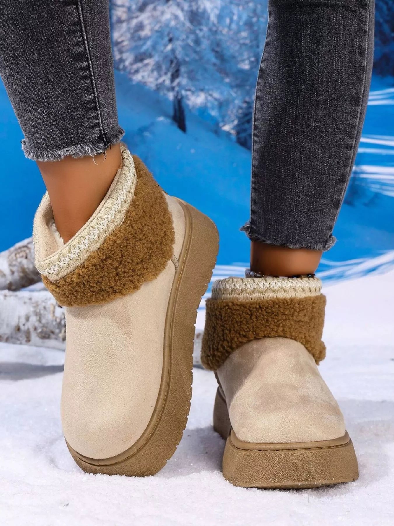 Ivory Round Toe Platform Boots | Boots Daverri Fashions