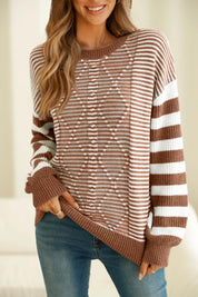 Striped Round Neck Dropped Shoulder Sweater | Sweaters Daverri Fashions