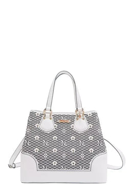 Monogram Pattern Handbag with Rhinestones Decor - DAVERRI FASHIONS
