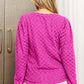 Fuchsia BiBi knit sweater with checkered texture and puffed sleeves, size S