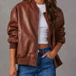 Zip Up Long Sleeve Bomber Jacket - DAVERRI FASHIONS