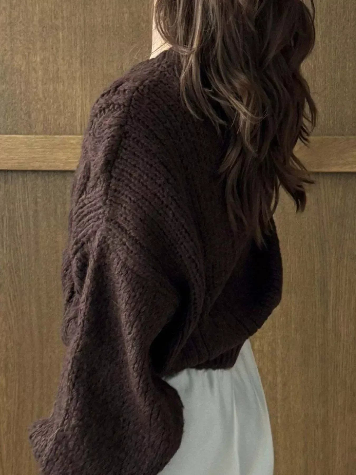 Cable Knit Button-Down Cardigan - DAVERRI FASHIONS