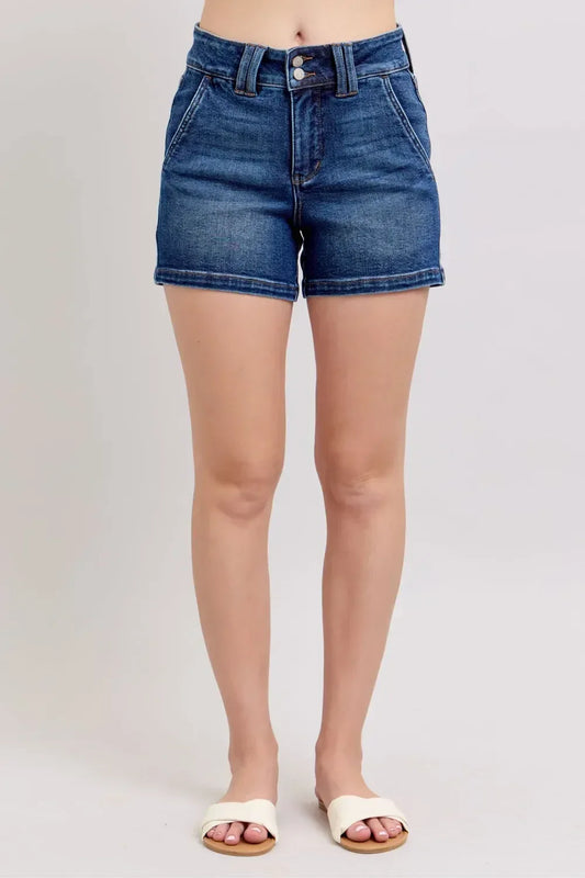 Judy Blue Double Button Waistband Denim Shorts Plus Size - DAVERRI FASHIONS