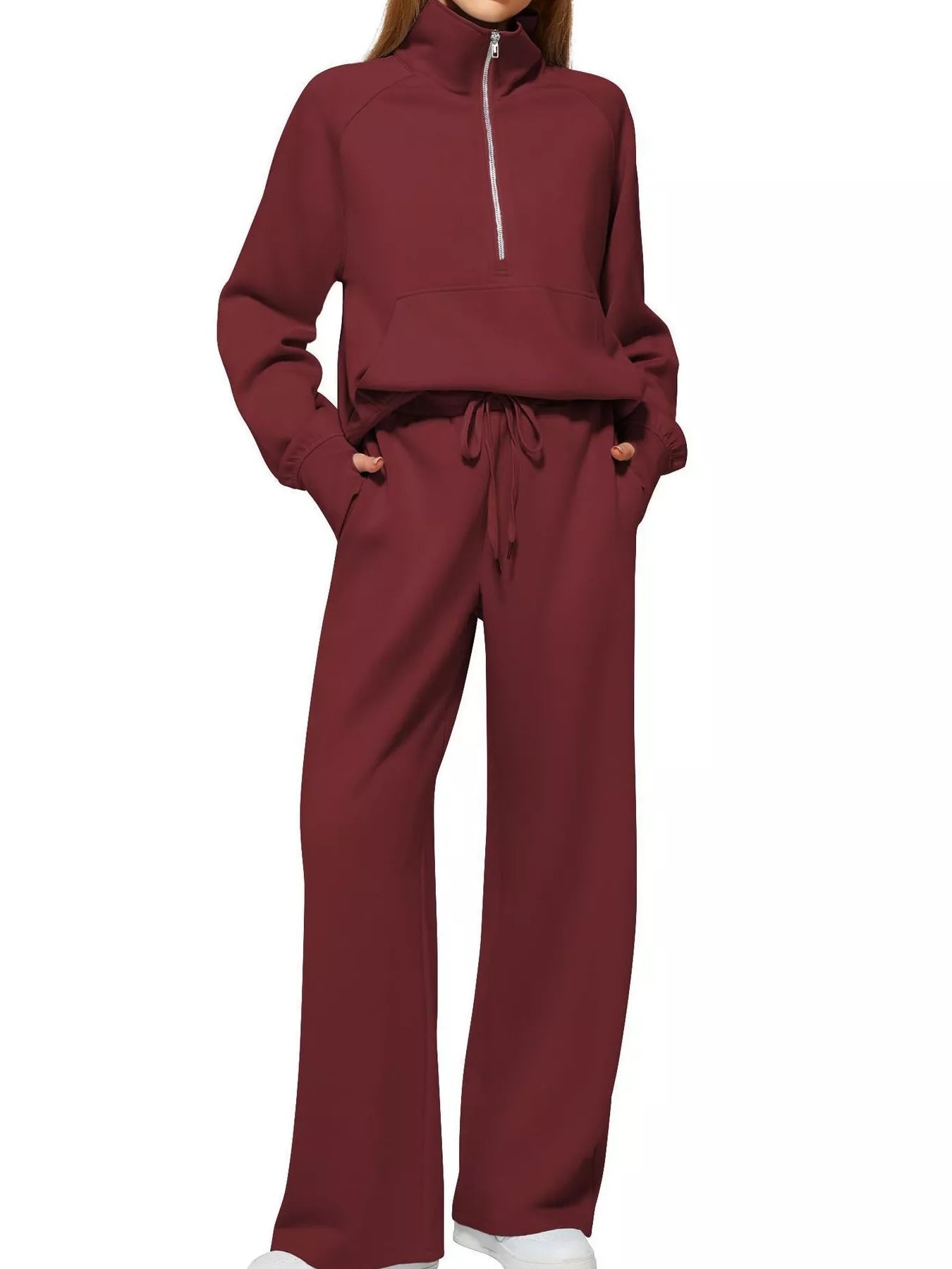 Full Size Half-Zip Sweatshirt and Wide-Leg Pants Set Plus Size | Outfit Sets Daverri Fashions