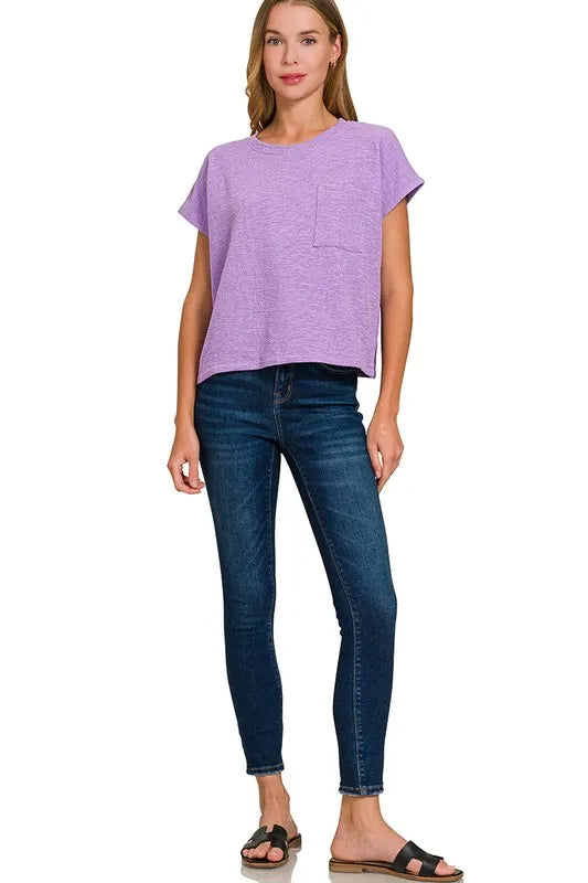 Zenana Round Neck Short Sleeve T-Shirt LAVENDER M