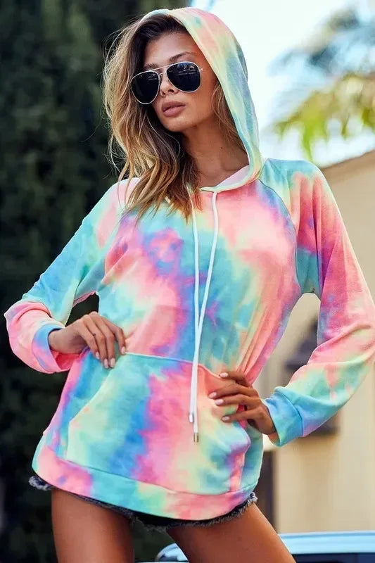 BiBi Tie Dye French Terry Hoodie with Kangaroo Pocket - DAVERRI FASHIONS