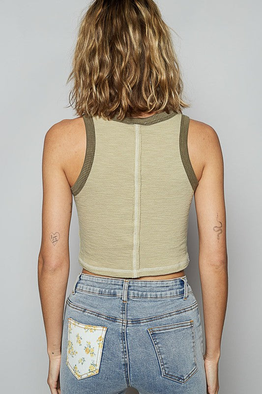 POL Studded Round Neck Cropped Tank Tank Tops