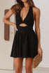 Daverri cutout halter neck mini dress black with deep v-cut and side detail
