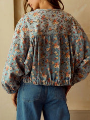 Floral Print Zip Up Cropped Denim Jacket | Denim Jackets Daverri Fashions