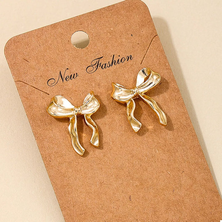 18K Gold-Plated Alloy Bow Stud Earrings | Earrings Daverri Fashions