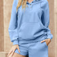 Drawstring Half Snap Hoodie and Short Set - DAVERRI FASHIONS
