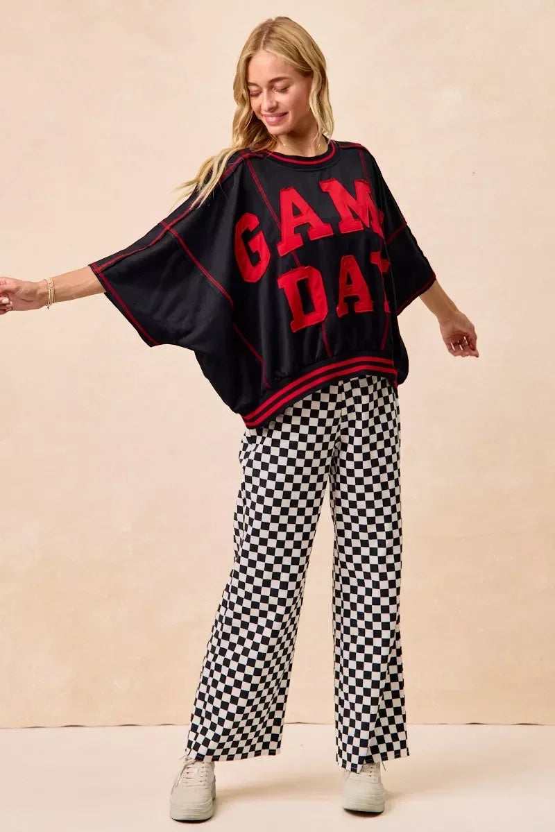 BiBi Gameday Theme Checkered Printed Pants - DAVERRI FASHIONS