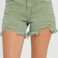 RISEN Mid Waist Frayed Hem Denim Shorts Olive
