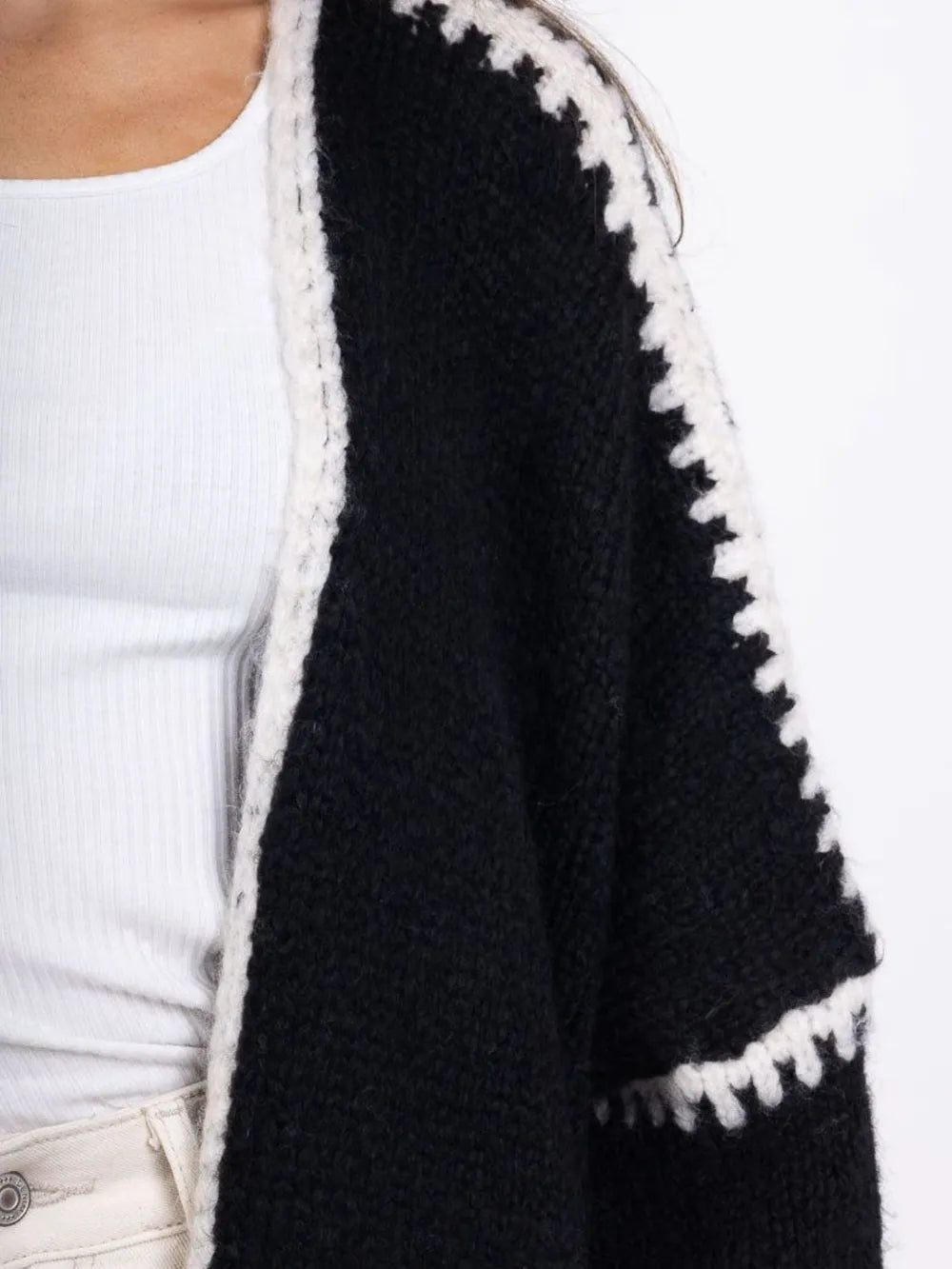Double Take Contrast Open Front Dropped Shoulder Cardigan | Cardigans Daverri Fashions