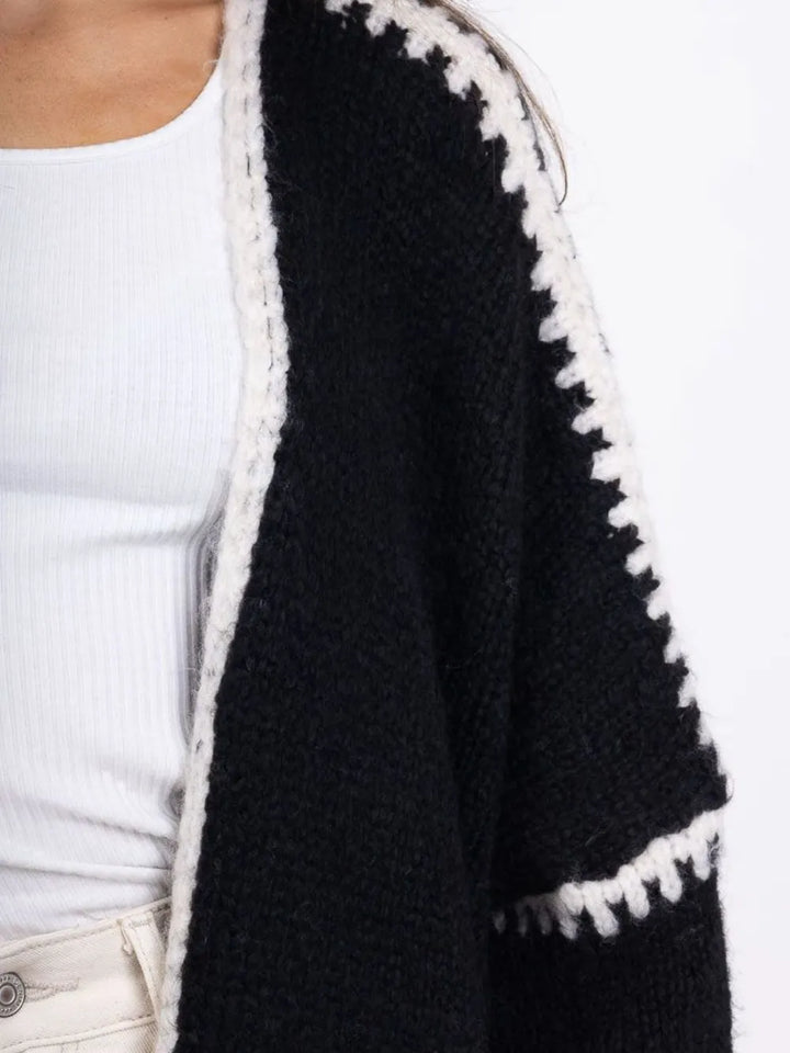 Double Take Contrast Open Front Dropped Shoulder Cardigan | Cardigans Daverri Fashions