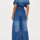 Daverri Fashions button-front wide-leg denim jumpsuit in blue