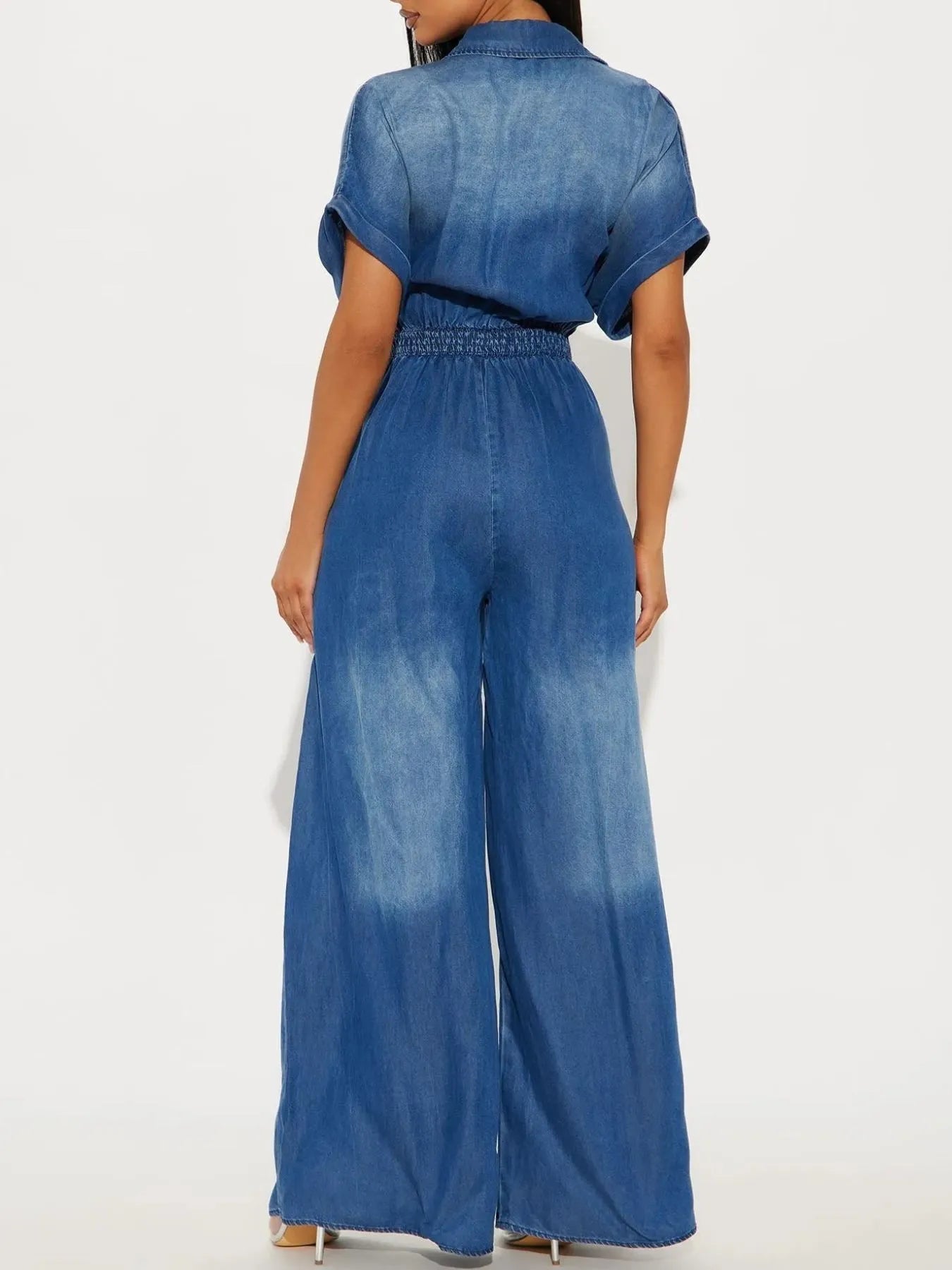 Daverri Fashions button-front wide-leg denim jumpsuit in blue