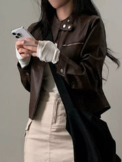 Cropped Zip Up Faux Leather Jacket | Jackets Daverri Fashions