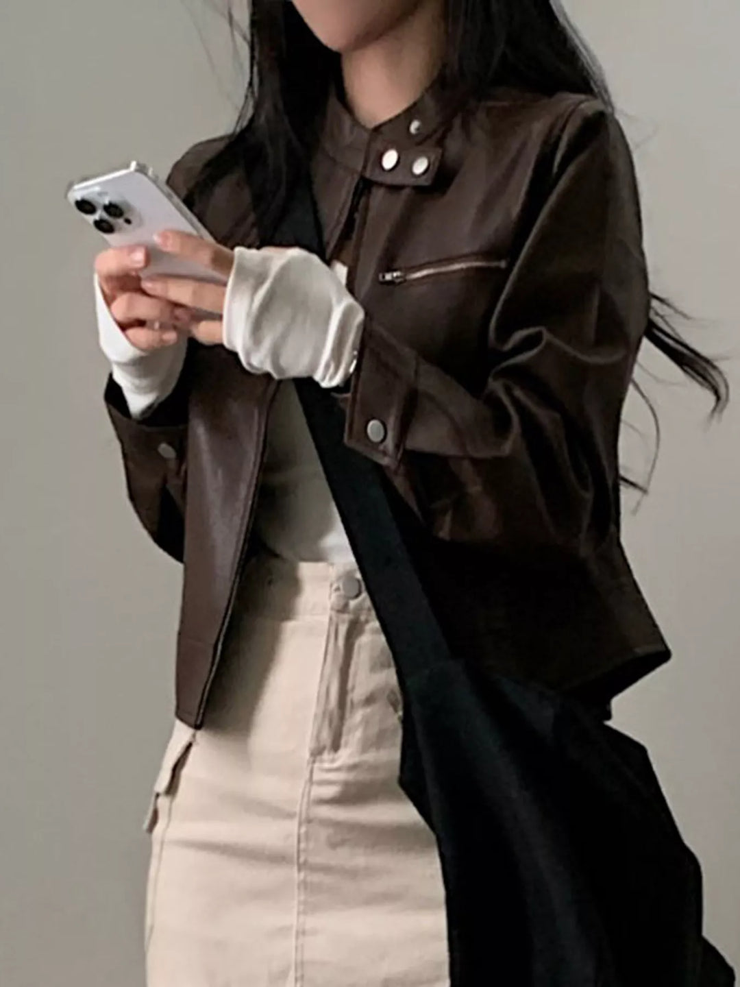 Cropped Zip Up Faux Leather Jacket | Jackets Daverri Fashions