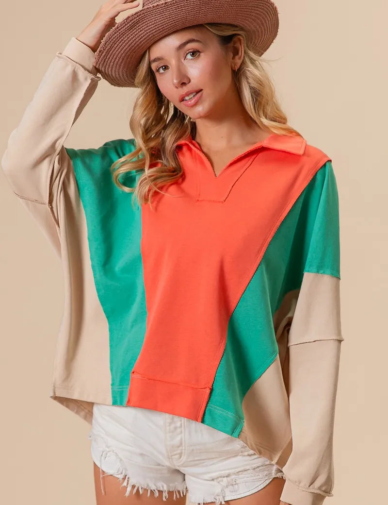 BiBi Colorblock Exposed Seam French Terry Sweatshirt | Daverri Fashions