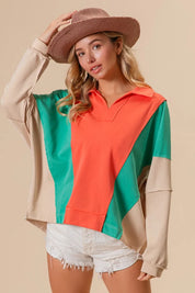BiBi Colorblock Exposed Seam French Terry Sweatshirt | Daverri Fashions