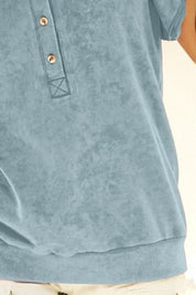 BiBi Mineral Washed Terry Top Denim | Tops Daverri Fashions