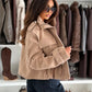 Daverri beige faux suede cropped jacket with structured collar