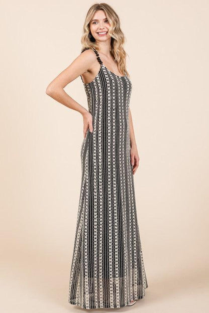 GeeGee Plus Size Striped Scoop Neck Beaded Strap Maxi Cami Dress - DAVERRI FASHIONS