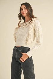 MABLE Ruffled Lace Crochet Sweater | Sweaters Daverri Fashions