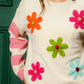BiBi Colorful Floral Patched Sweater with Striped Sleeve - DAVERRI FASHIONS