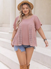 Plus Size Lace Detail Round Neck Short Sleeve T-Shirt | T-Shirts Daverri Fashions