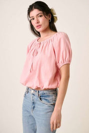 Mittoshop Linen Two-Way Short Sleeve Crop Blouse