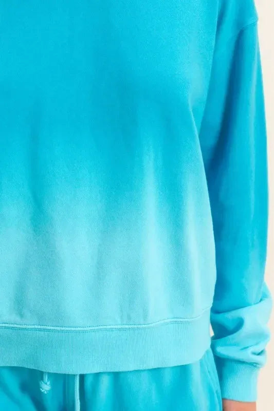 HYFVE Aqua Blue Dip Dye Long Sleeve Sweatshirt - DAVERRI FASHIONS