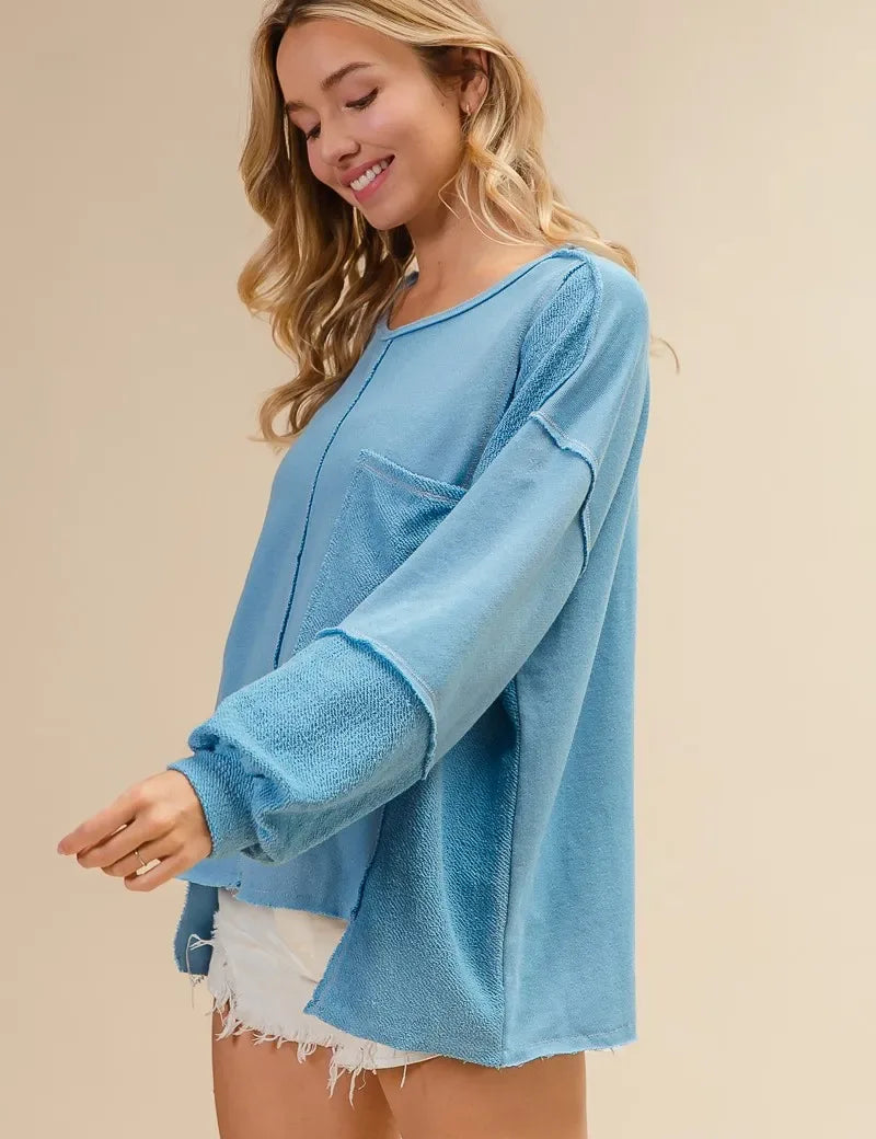 BiBi Oversized Pocket Front Sweatshirt - DAVERRI FASHIONS